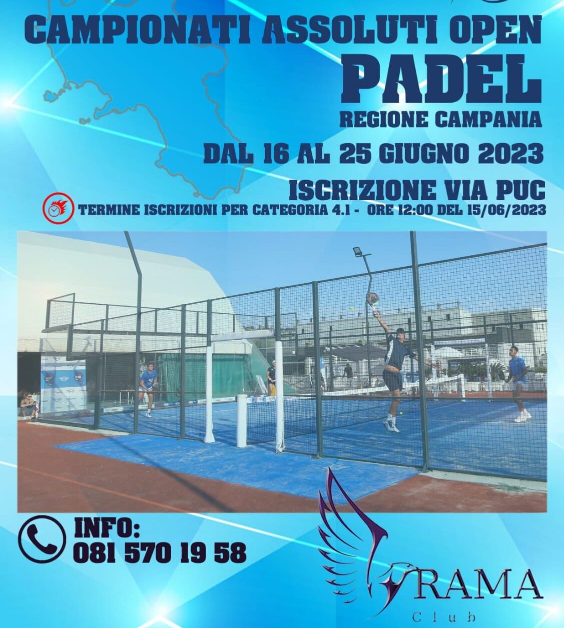 CAMPIONATI CAMPANI PADEL. Tutti al Rama Club dal 16 al 25 giugno