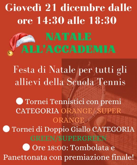 NATALE IN ACCADEMIA. Giovedì 21 dicembre Festa della Scuola Tennis